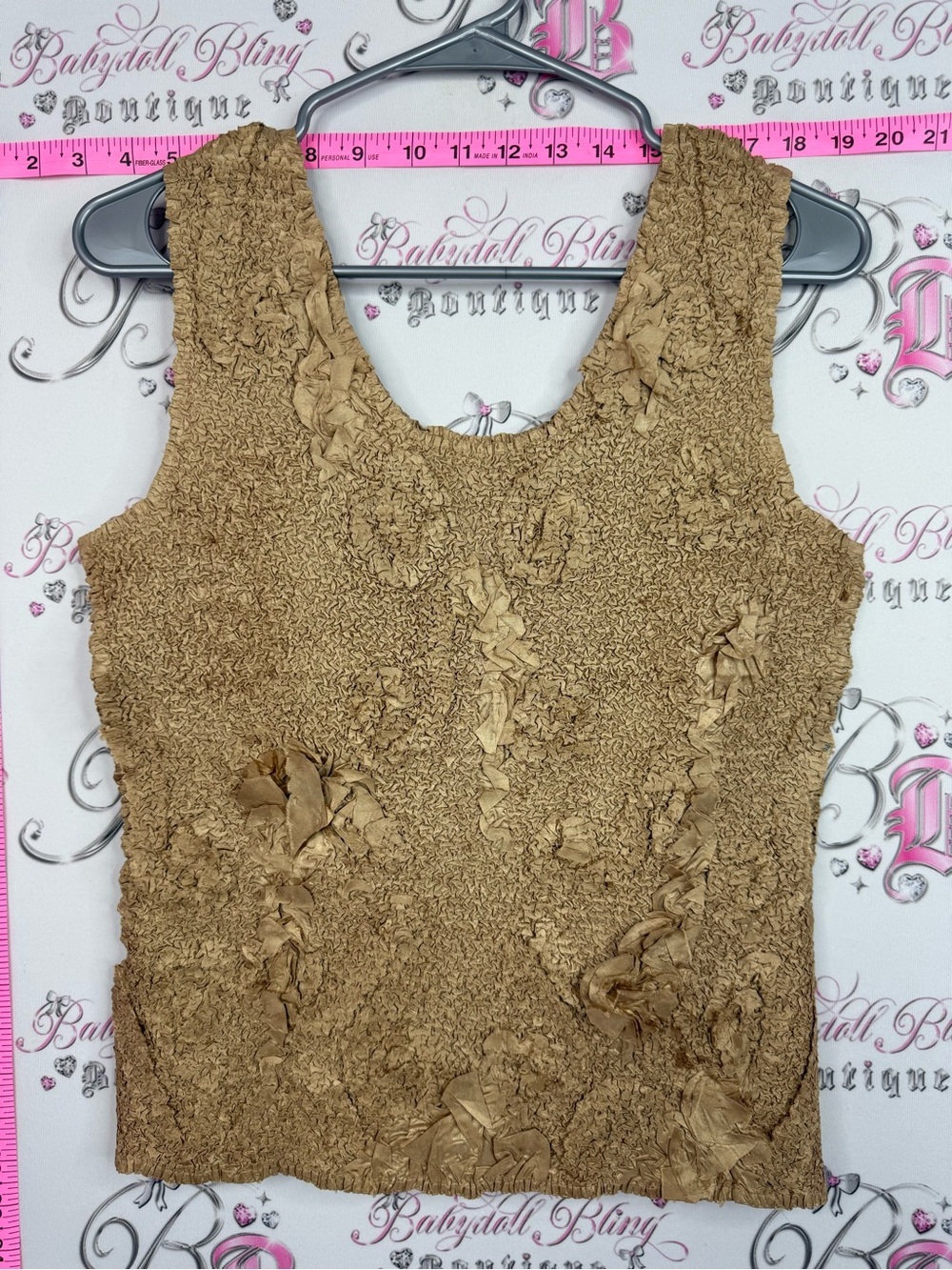 Y2K tank top crinkle 3D texture Women’s Tan Textured Ruffle Tank Top